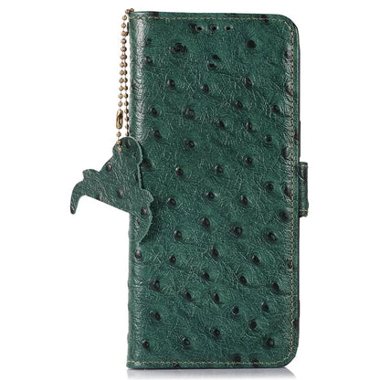 For Samsung Galaxy A06 Case RFID Blocking Genuine Cow Leather Phone Case Ostrich Texture