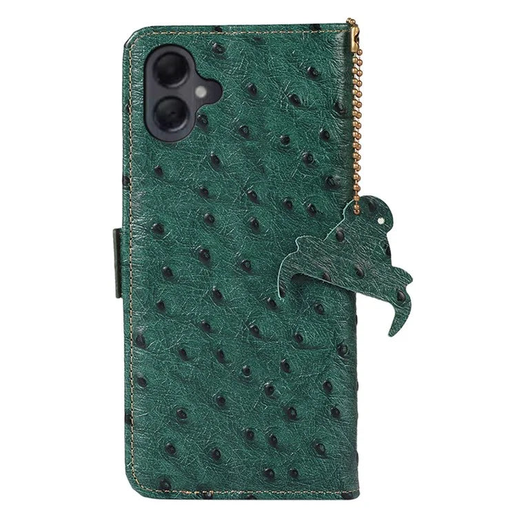 For Samsung Galaxy A06 Case RFID Blocking Genuine Cow Leather Phone Case Ostrich Texture