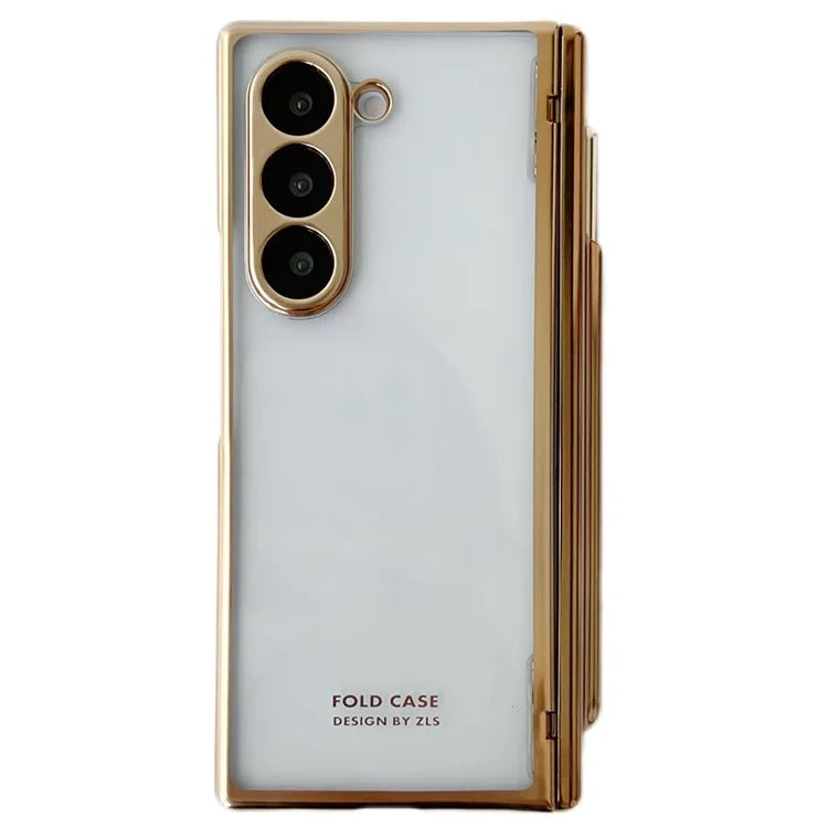 For Samsung Galaxy Z Fold6 5G Case Electroplating PC Folding Phone Cover with Stylus