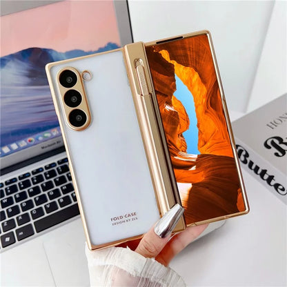 For Samsung Galaxy Z Fold6 5G Case Electroplating PC Folding Phone Cover with Stylus
