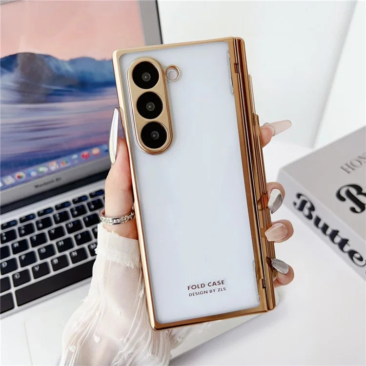 For Samsung Galaxy Z Fold6 5G Case Electroplating PC Folding Phone Cover with Stylus