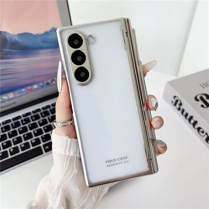 For Samsung Galaxy Z Fold6 5G Case Electroplating PC Folding Phone Cover with Stylus