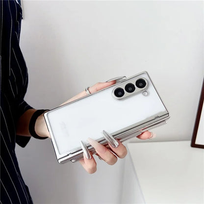 For Samsung Galaxy Z Fold6 5G Case Electroplating PC Folding Phone Cover with Stylus
