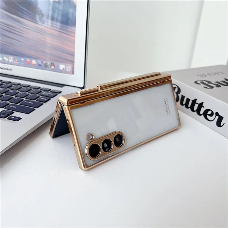 For Samsung Galaxy Z Fold6 5G Case Electroplating PC Folding Phone Cover with Stylus