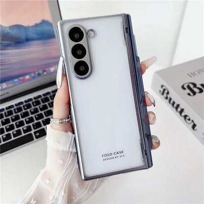 For Samsung Galaxy Z Fold6 5G Case Electroplating PC Folding Phone Cover with Stylus