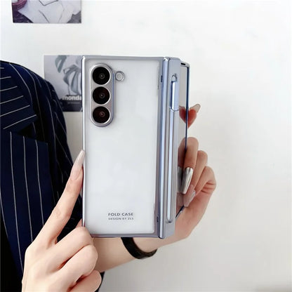 For Samsung Galaxy Z Fold6 5G Case Electroplating PC Folding Phone Cover with Stylus