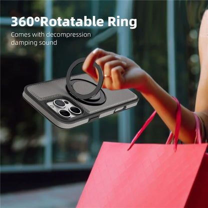 For iPhone 16 Pro Magnetic Case Rotate Ring Kickstand PU Leather+PC+TPU Back Cover