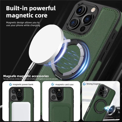 For iPhone 16 Pro Magnetic Case Rotate Ring Kickstand PU Leather+PC+TPU Back Cover