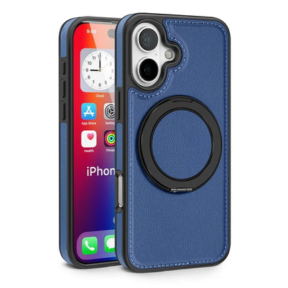 For iPhone 16 Plus Magnetic Case Rotate Ring Kickstand PU Leather+PC+TPU Back Cover
