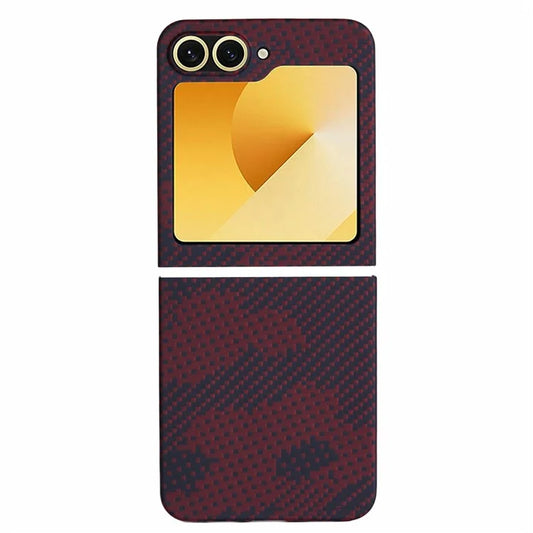 For Samsung Galaxy Z Flip6 5G Case Carbon Fiber Texture Camouflage Red Aramid Fiber Phone Cover