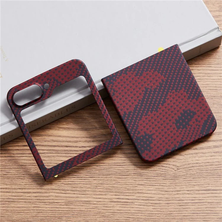 For Samsung Galaxy Z Flip6 5G Case Carbon Fiber Texture Camouflage Red Aramid Fiber Phone Cover