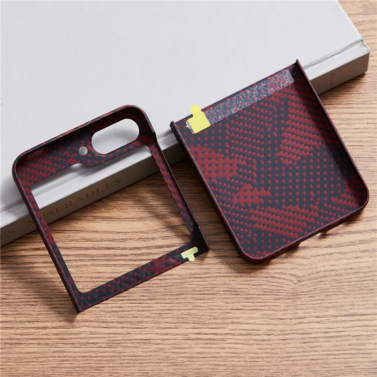 For Samsung Galaxy Z Flip6 5G Case Carbon Fiber Texture Camouflage Red Aramid Fiber Phone Cover