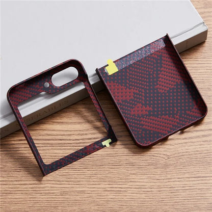 For Samsung Galaxy Z Flip6 5G Case Carbon Fiber Texture Camouflage Red Aramid Fiber Phone Cover