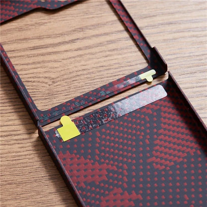 For Samsung Galaxy Z Flip6 5G Case Carbon Fiber Texture Camouflage Red Aramid Fiber Phone Cover