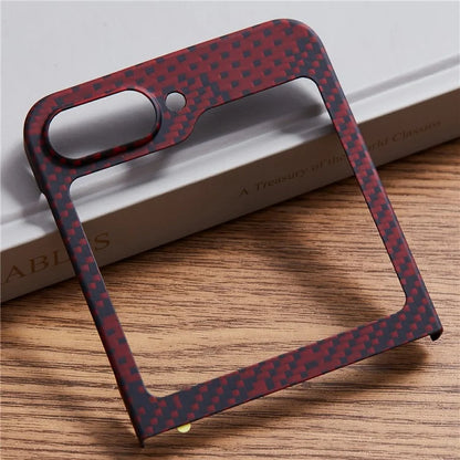 For Samsung Galaxy Z Flip6 5G Case Carbon Fiber Texture Camouflage Red Aramid Fiber Phone Cover