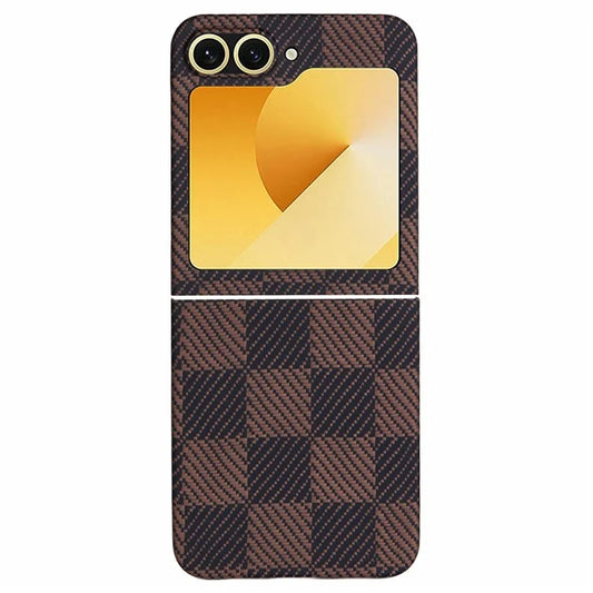 For Samsung Galaxy Z Flip6 5G Case Carbon Fiber Texture Chessboard Pattern Aramid Fiber Phone Cover