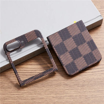 For Samsung Galaxy Z Flip6 5G Case Carbon Fiber Texture Chessboard Pattern Aramid Fiber Phone Cover