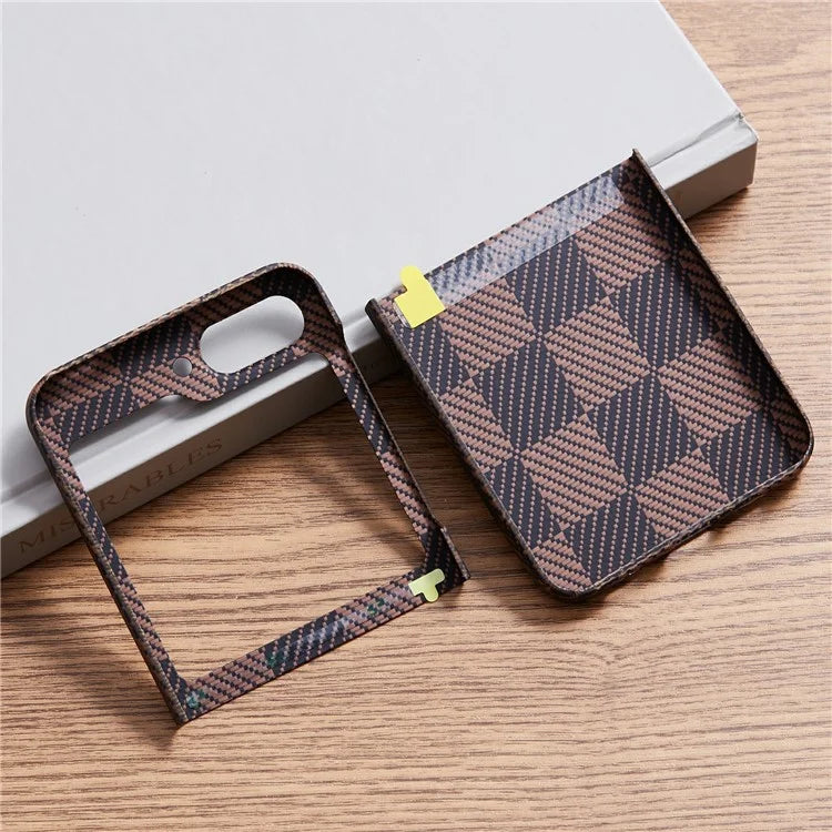 For Samsung Galaxy Z Flip6 5G Case Carbon Fiber Texture Chessboard Pattern Aramid Fiber Phone Cover