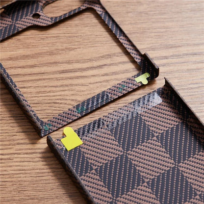 For Samsung Galaxy Z Flip6 5G Case Carbon Fiber Texture Chessboard Pattern Aramid Fiber Phone Cover