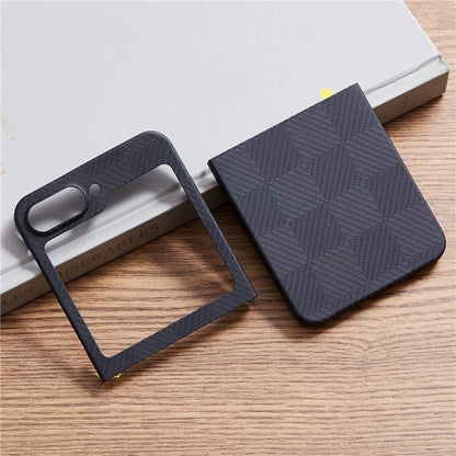 For Samsung Galaxy Z Flip6 5G Case Carbon Fiber Texture Square Grid Pattern Aramid Fiber Phone Cover