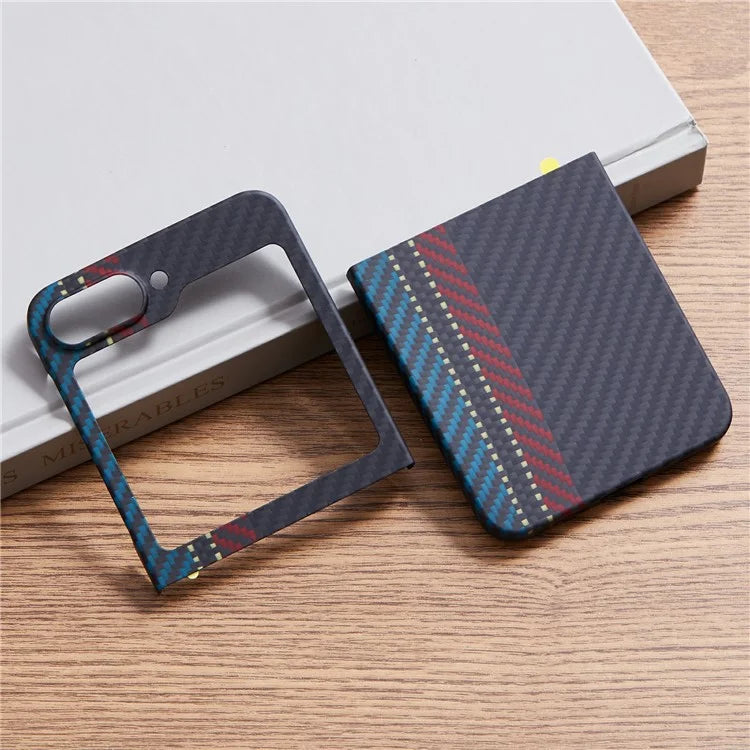 For Samsung Galaxy Z Flip5 5G Case Carbon Fiber Texture Color Woven Pattern Aramid Fiber Phone Cover