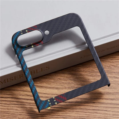 For Samsung Galaxy Z Flip5 5G Case Carbon Fiber Texture Color Woven Pattern Aramid Fiber Phone Cover
