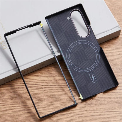 For Samsung Galaxy Z Fold5 5G Case Carbon Fiber Texture Aramid Fiber Phone Cover Compatible with MagSafe