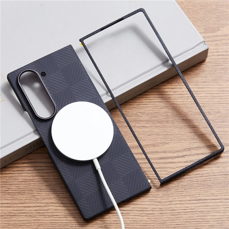 For Samsung Galaxy Z Fold5 5G Case Carbon Fiber Texture Aramid Fiber Phone Cover Compatible with MagSafe