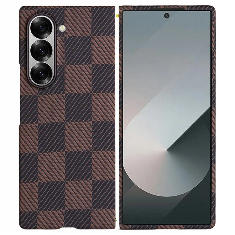 For Samsung Galaxy Z Fold6 5G Case Chessboard Pattern Aramid Fiber Phone Cover Compatible with MagSafe