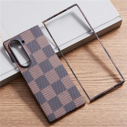 For Samsung Galaxy Z Fold6 5G Case Chessboard Pattern Aramid Fiber Phone Cover Compatible with MagSafe