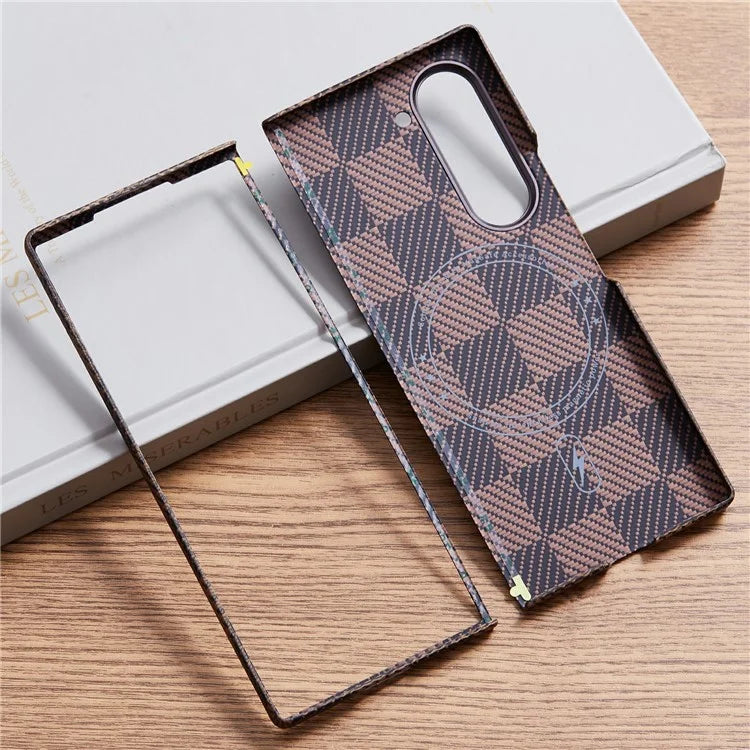 For Samsung Galaxy Z Fold6 5G Case Chessboard Pattern Aramid Fiber Phone Cover Compatible with MagSafe