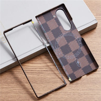 For Samsung Galaxy Z Fold6 5G Case Chessboard Pattern Aramid Fiber Phone Cover Compatible with MagSafe
