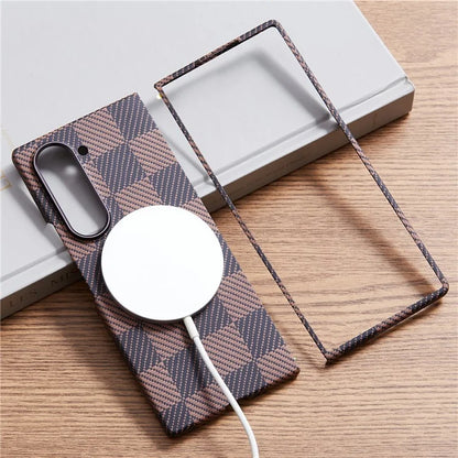 For Samsung Galaxy Z Fold6 5G Case Chessboard Pattern Aramid Fiber Phone Cover Compatible with MagSafe