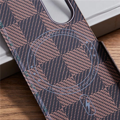 For Samsung Galaxy Z Fold6 5G Case Chessboard Pattern Aramid Fiber Phone Cover Compatible with MagSafe
