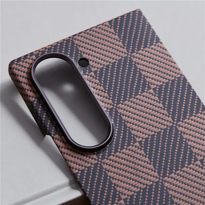 For Samsung Galaxy Z Fold6 5G Case Chessboard Pattern Aramid Fiber Phone Cover Compatible with MagSafe