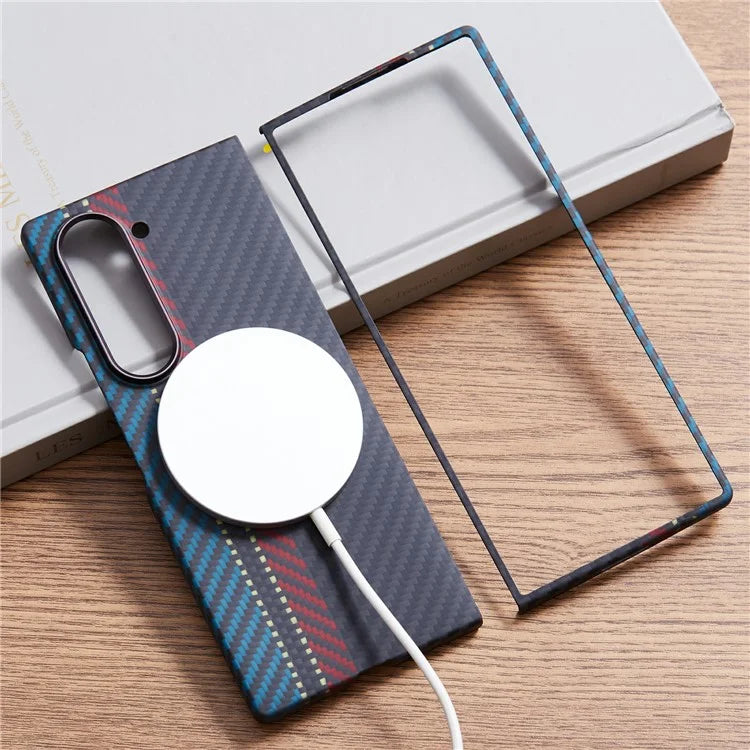 For Samsung Galaxy Z Fold6 5G Case Compatible with Mgsafe Color Woven Pattern Aramid Fiber Phone Cover