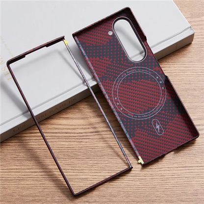 For Samsung Galaxy Z Fold6 5G Case Compatible with MagSafe Camouflage Red Aramid Fiber Phone Cover