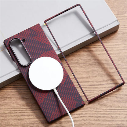 For Samsung Galaxy Z Fold6 5G Case Compatible with MagSafe Camouflage Red Aramid Fiber Phone Cover