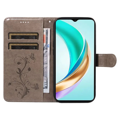 For Honor X6b 4G Case Flower Pattern PU Leather Wallet Phone Cover