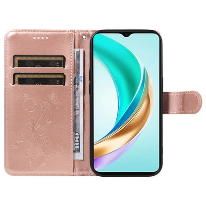 For Honor X6b 4G Case Flower Pattern PU Leather Wallet Phone Cover