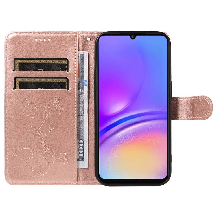 For Samsung Galaxy A06 Case Flower Pattern PU Leather Wallet Phone Cover