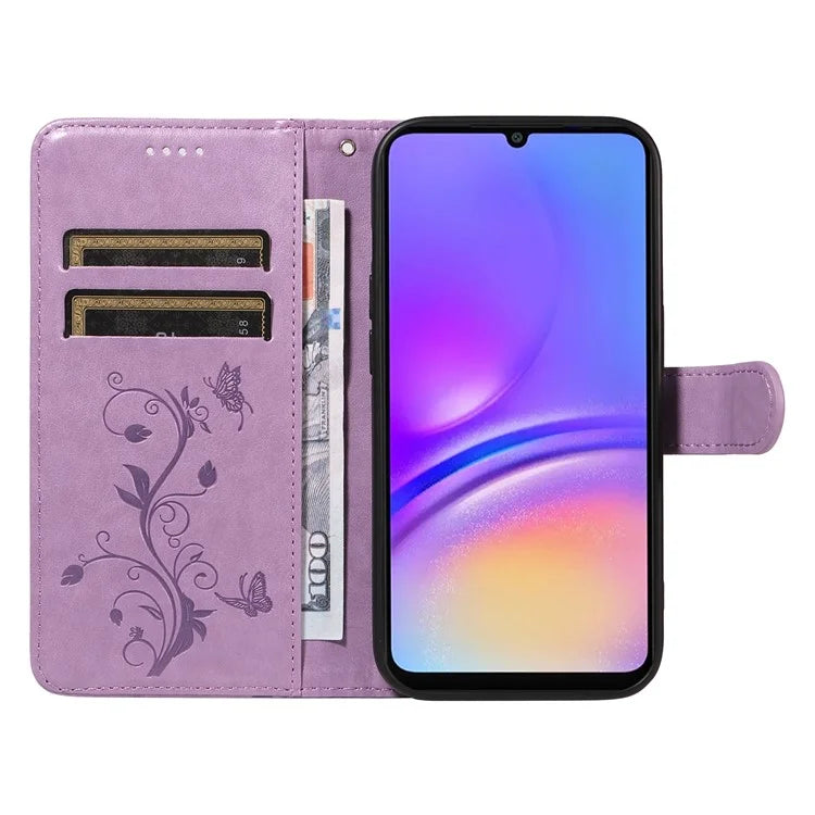 For Samsung Galaxy A06 Case Flower Pattern PU Leather Wallet Phone Cover