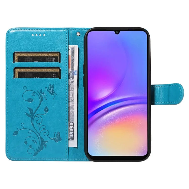 For Samsung Galaxy A06 Case Flower Pattern PU Leather Wallet Phone Cover