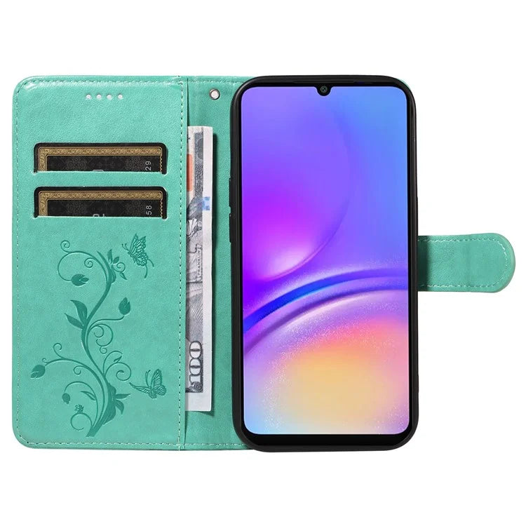 For Samsung Galaxy A06 Case Flower Pattern PU Leather Wallet Phone Cover