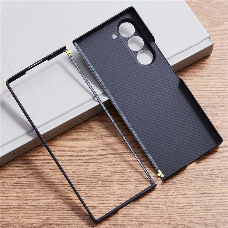 For Samsung Galaxy Z Fold6 5G Case 600D Fine Texture Aramid Fiber Phone Cover Precision Cut-Out - Black