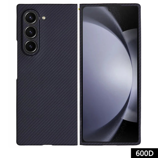 For Samsung Galaxy Z Fold5 5G Case 600D Fine Texture Aramid Fiber Phone Cover Precision Cut-Out - Black
