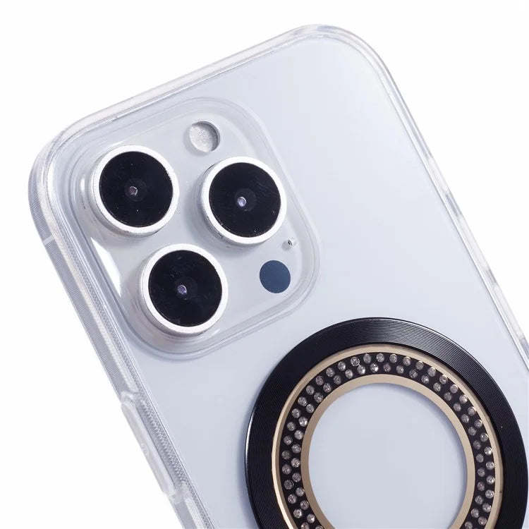 For iPhone 16 Pro Max Case Compatible with MagSafe TPU+Acrylic Shockproof Phone Cover Rhinestone Decor