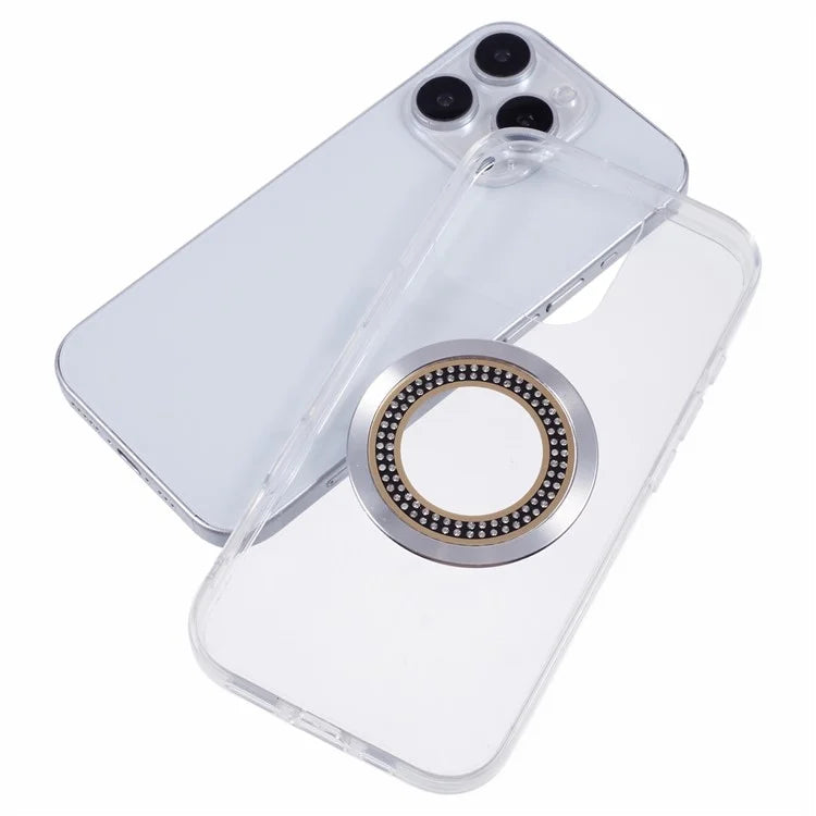 For iPhone 16 Pro Max Case Compatible with MagSafe TPU+Acrylic Shockproof Phone Cover Rhinestone Decor