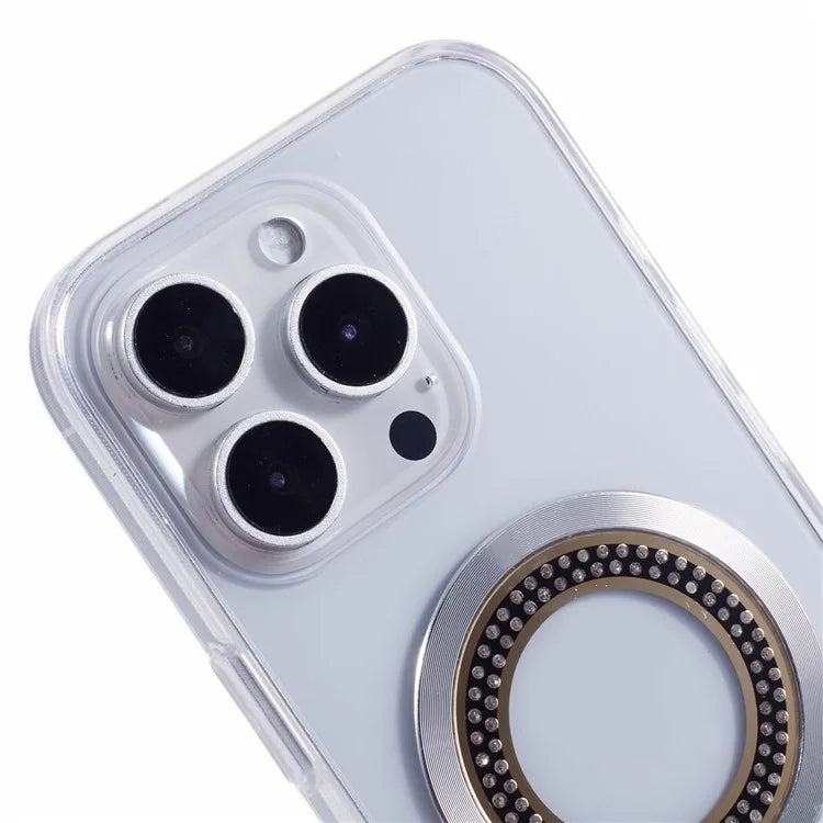 For iPhone 16 Pro Max Case Compatible with MagSafe TPU+Acrylic Shockproof Phone Cover Rhinestone Decor