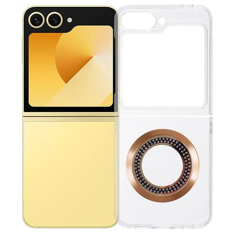 For Samsung Galaxy Z Flip6 5G Magnetic Case Shockproof PC Phone Cover Rhinestone Decor